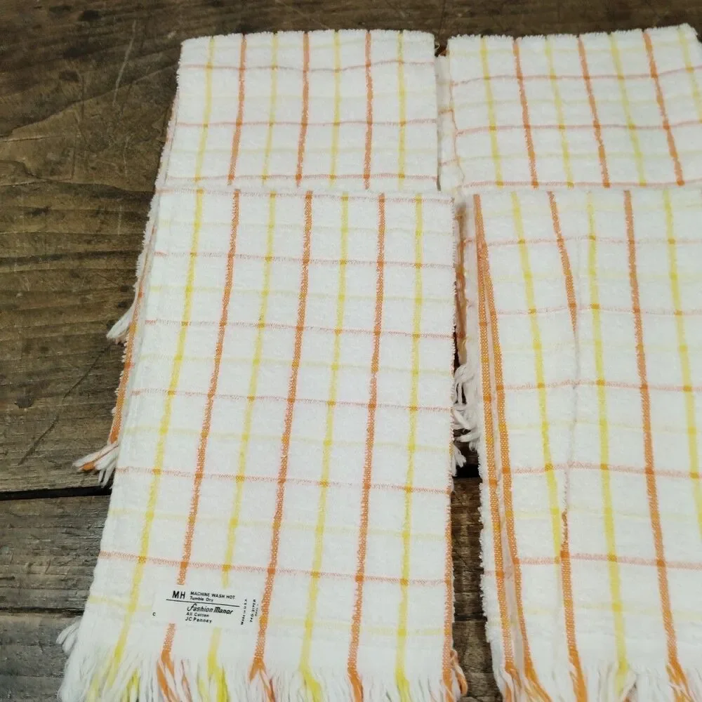 Vintage Fashion Manor JC Penney Kitchen 4 Hand Towel 3 Washcloth Orange Yellow